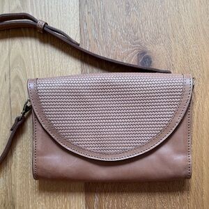 Nisolo Cleo Woven Flap Leather Crossbody convertible Bag in Tan/Brown